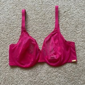 Bright pink sheer Gossard bra in 32E
